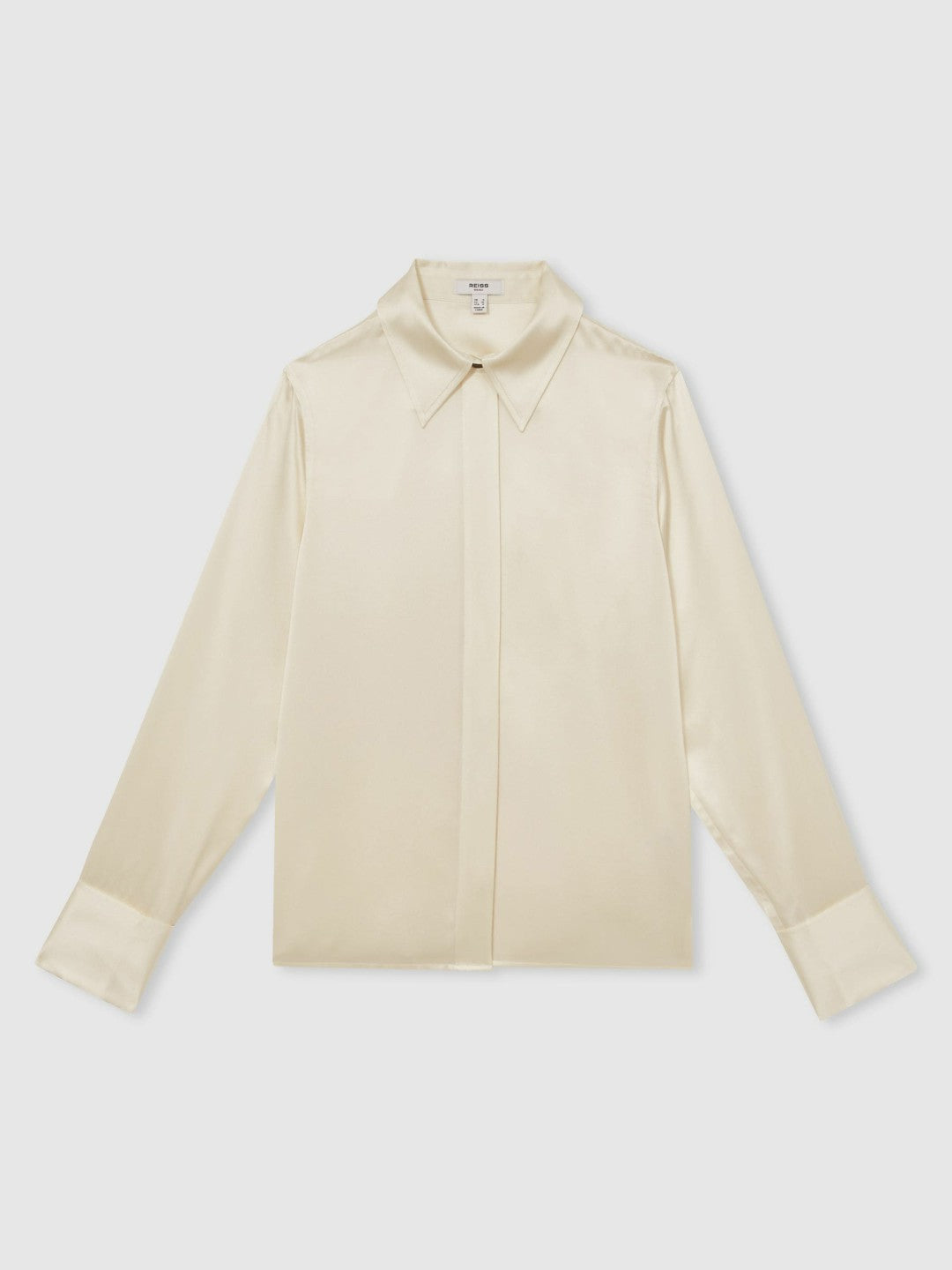 Reiss | Silk-Satin Concealed-Placket Shirt in Ivory