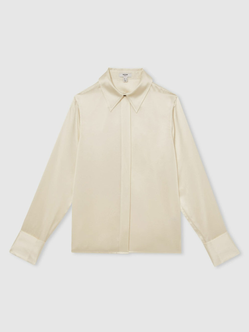 Reiss | Silk-Satin Concealed-Placket Shirt in Ivory