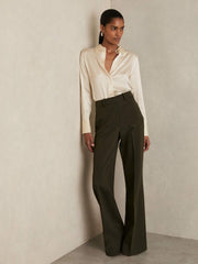 Reiss | Silk-Satin Concealed-Placket Shirt in Ivory