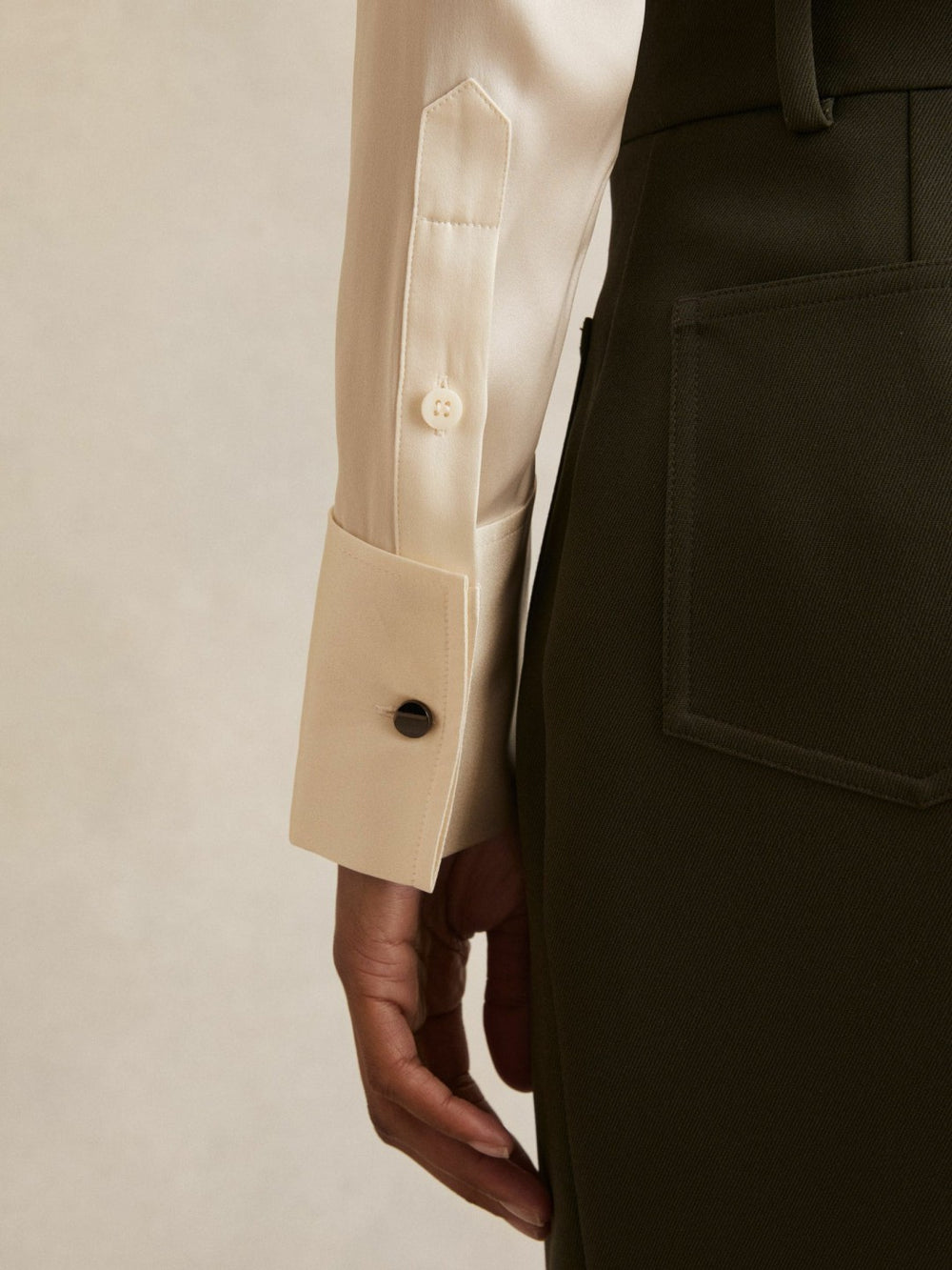 Reiss | Silk-Satin Concealed-Placket Shirt in Ivory