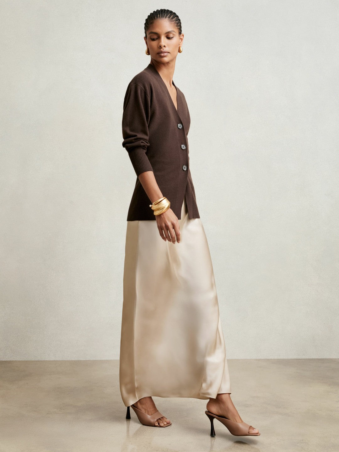 Reiss | Silk Slip Maxi Skirt in Champagne Neutral