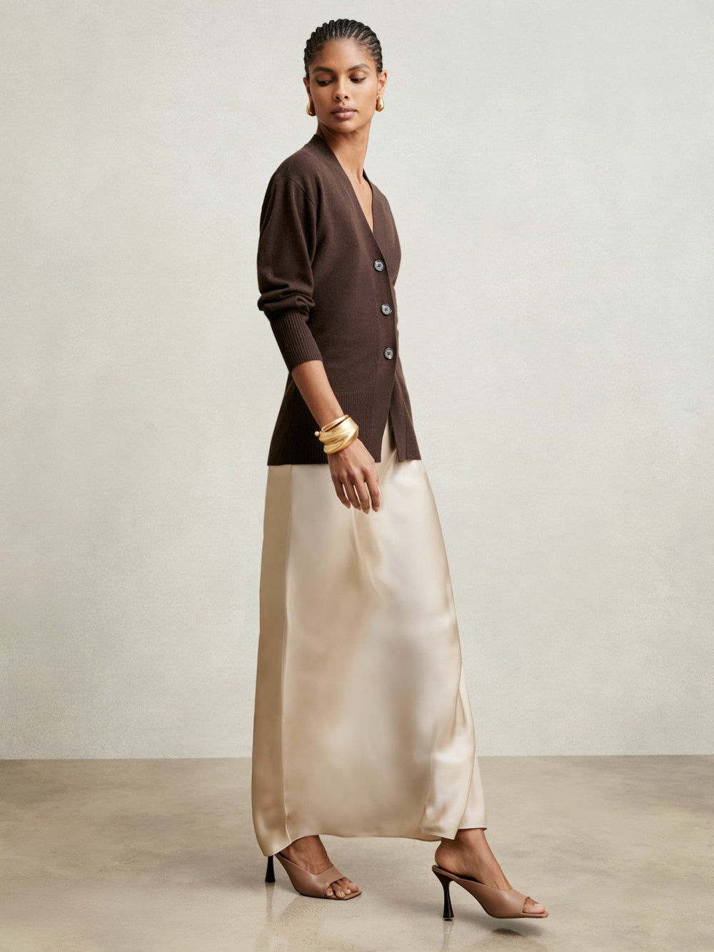 Reiss | Silk Slip Maxi Skirt in Champagne Neutral