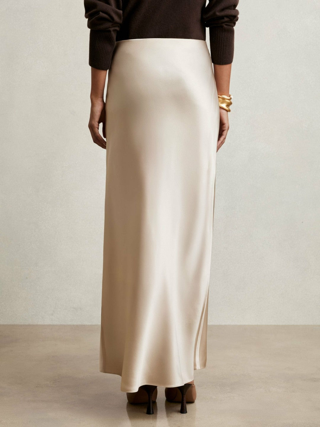 Reiss | Silk Slip Maxi Skirt in Champagne Neutral