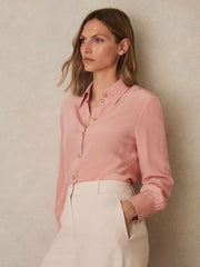 Reiss | Silk Embossed-Button Shirt in Pink