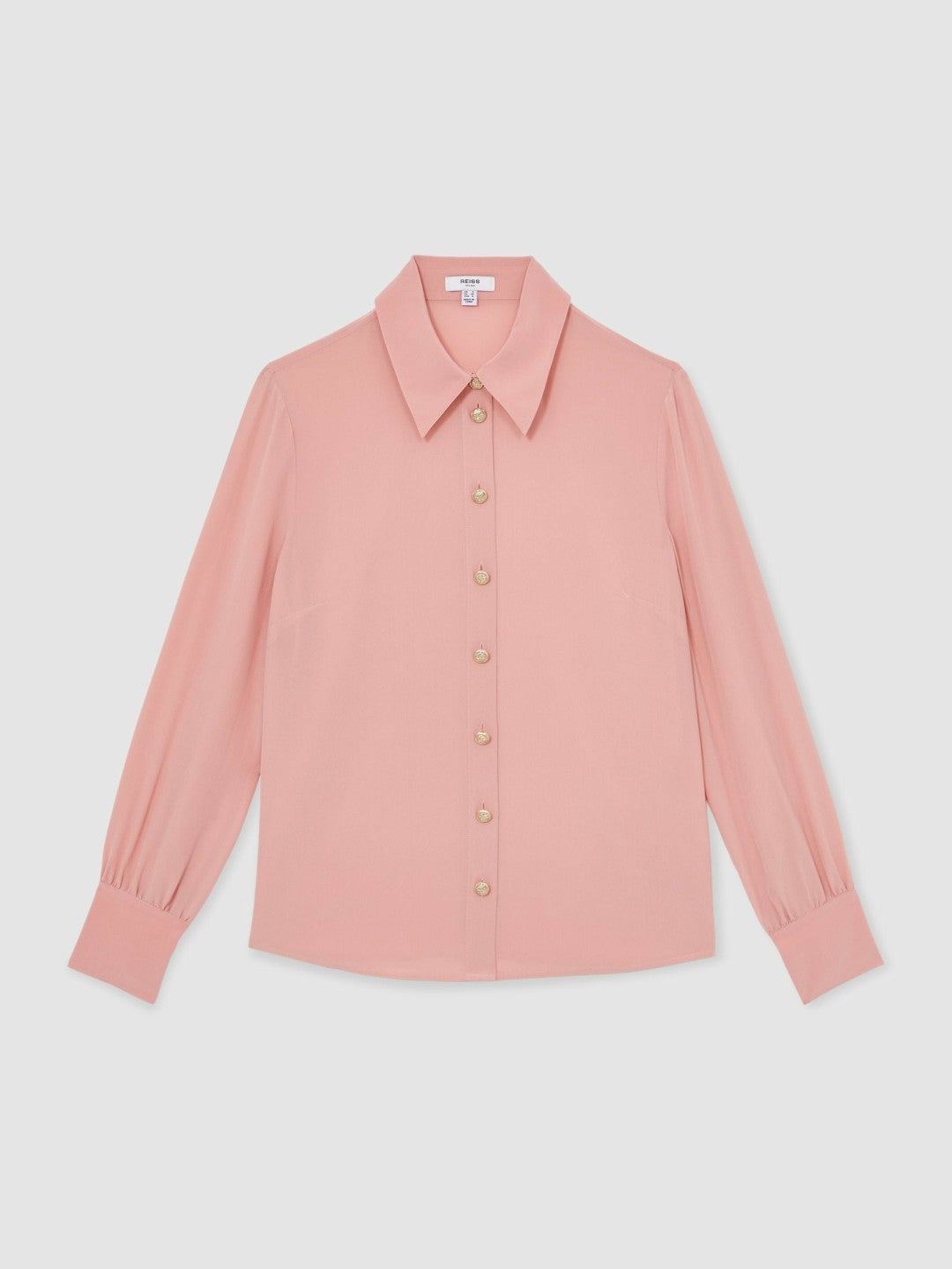 Reiss | Silk Embossed-Button Shirt in Pink