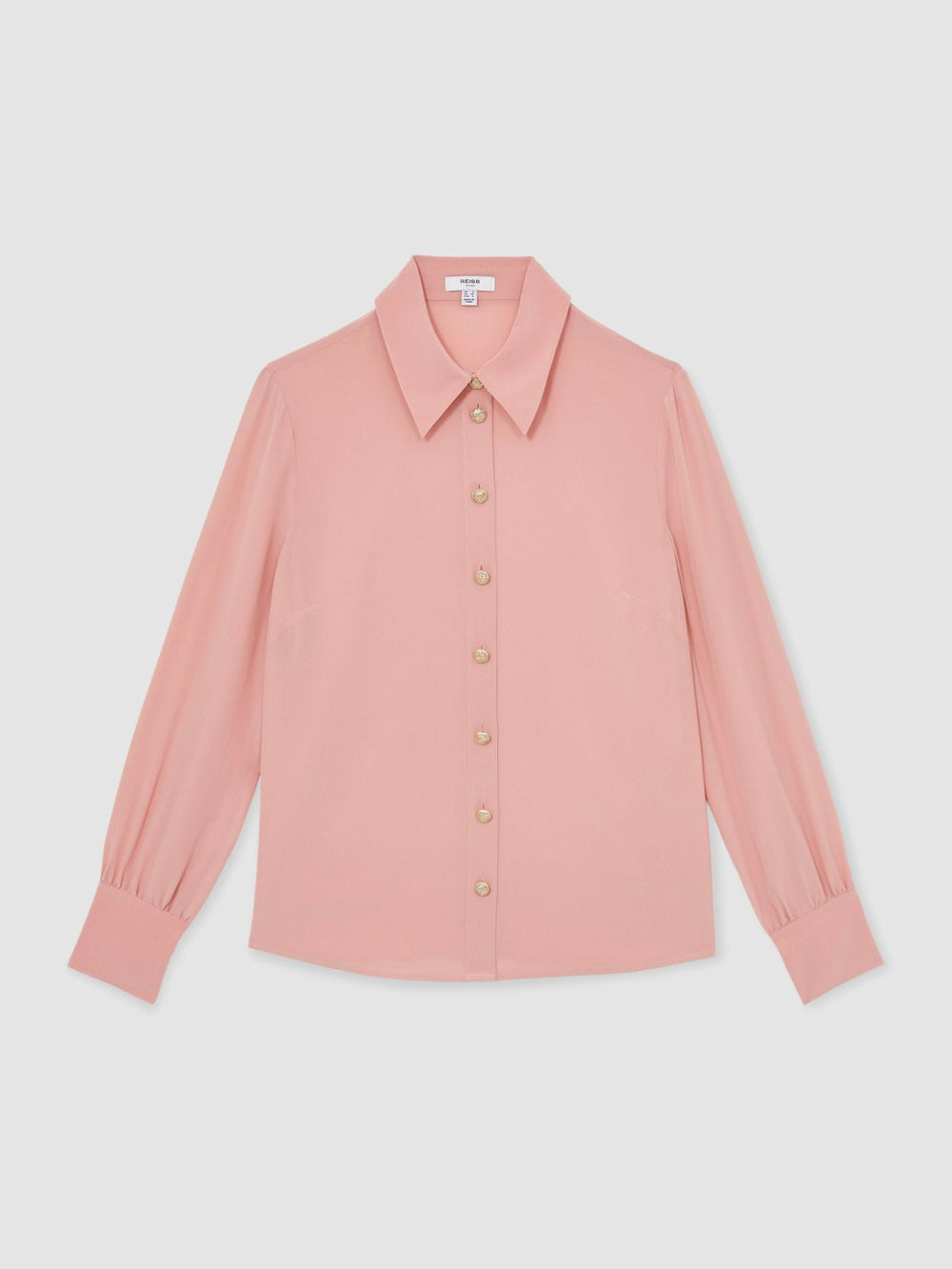 Reiss | Silk Embossed-Button Shirt in Pink