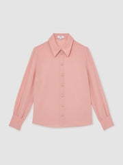 Reiss | Silk Embossed-Button Shirt in Pink