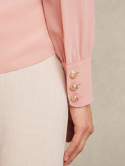 Reiss | Silk Embossed-Button Shirt in Pink