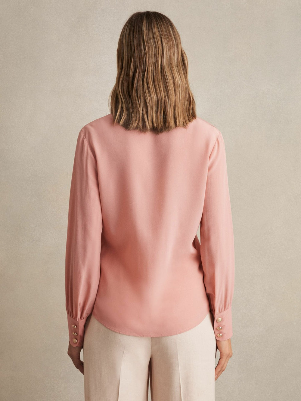 Reiss | Silk Embossed-Button Shirt in Pink