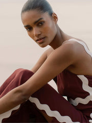Reiss | Wave-Trim Crepe Midi Dress in Burgundy