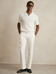 Reiss | Micro-Cable Open-Collar Cotton-Blend Shirt in White