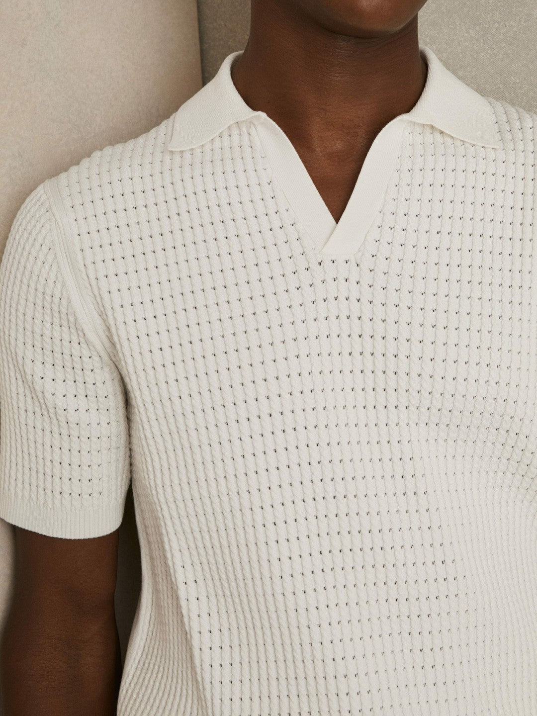 Reiss | Micro-Cable Open-Collar Cotton-Blend Shirt in White
