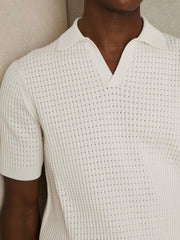 Reiss | Micro-Cable Open-Collar Cotton-Blend Shirt in White