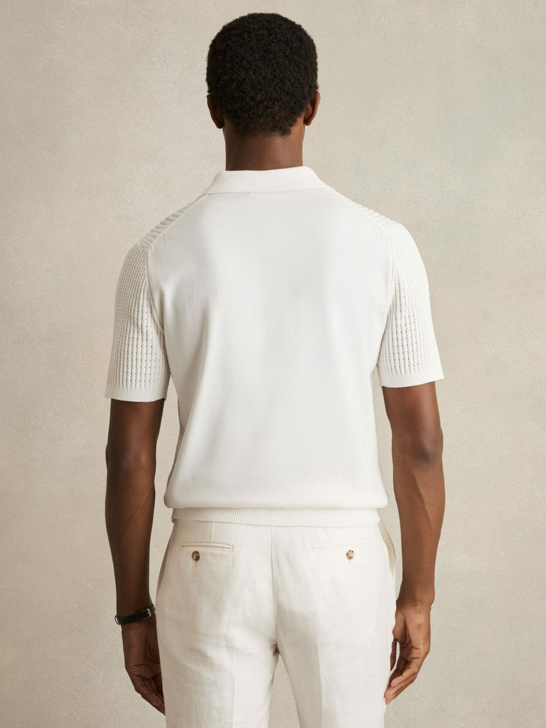 Reiss | Micro-Cable Open-Collar Cotton-Blend Shirt in White