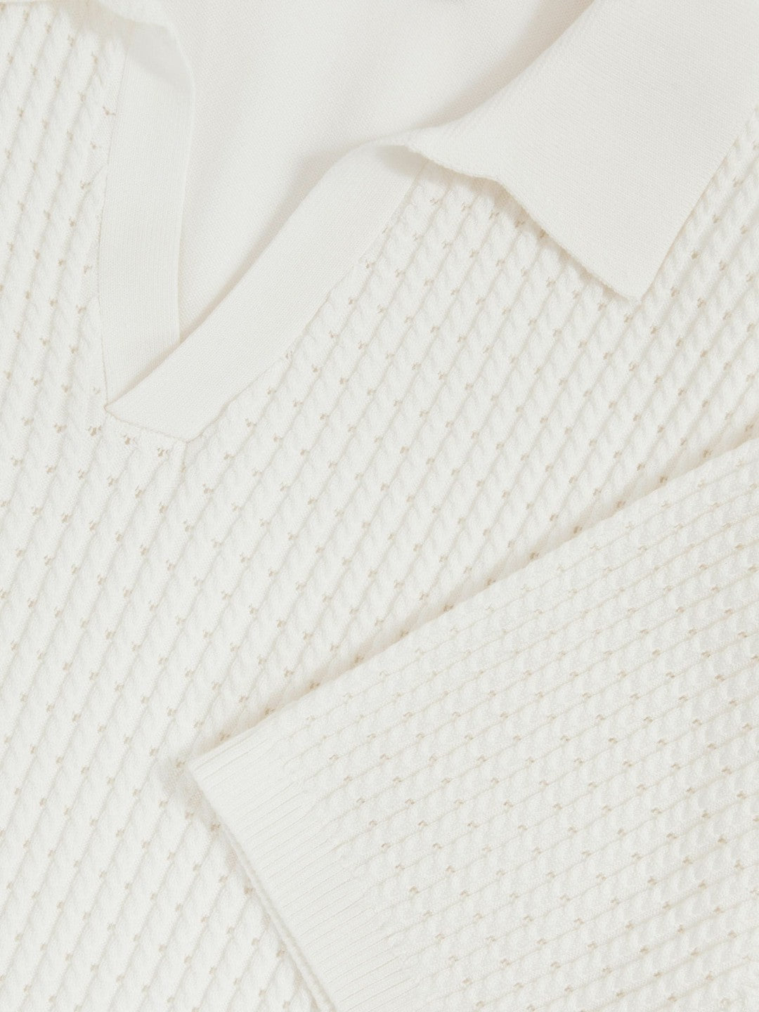 Reiss | Micro-Cable Open-Collar Cotton-Blend Shirt in White