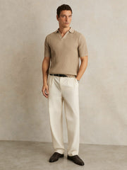 Reiss | Micro-Cable Open-Collar Cotton-Blend Shirt in Light Camel Brown