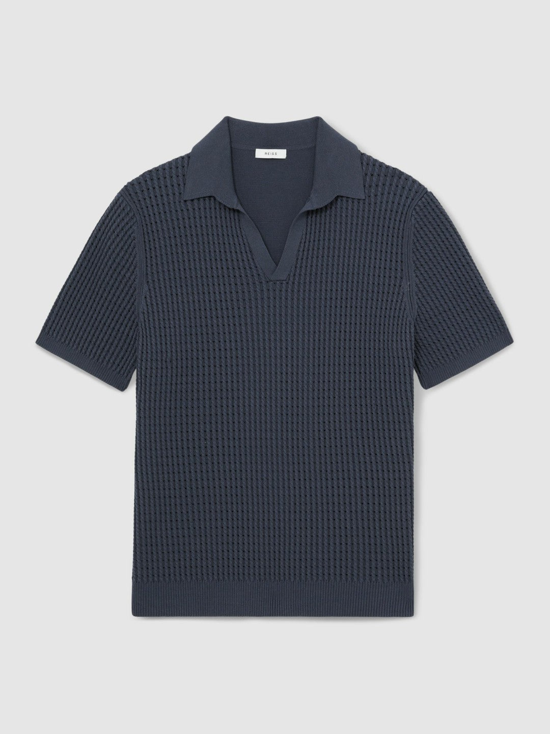 Reiss | Micro-Cable Open-Collar Cotton-Blend Shirt in Dark Airforce Blue