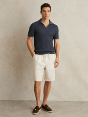 Reiss | Micro-Cable Open-Collar Cotton-Blend Shirt in Dark Airforce Blue