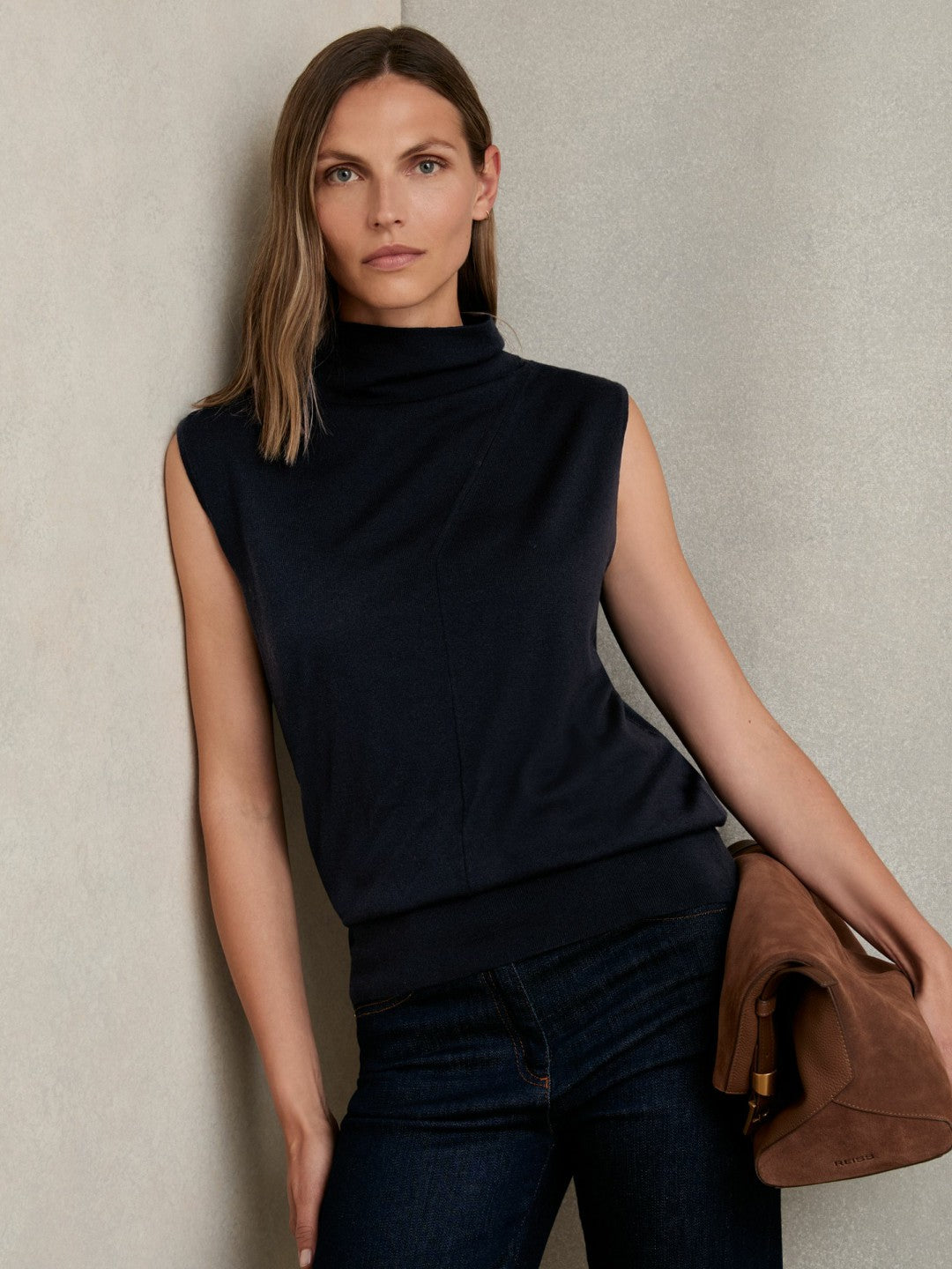 Reiss | Wool Slouched Sleeveless Top in Navy