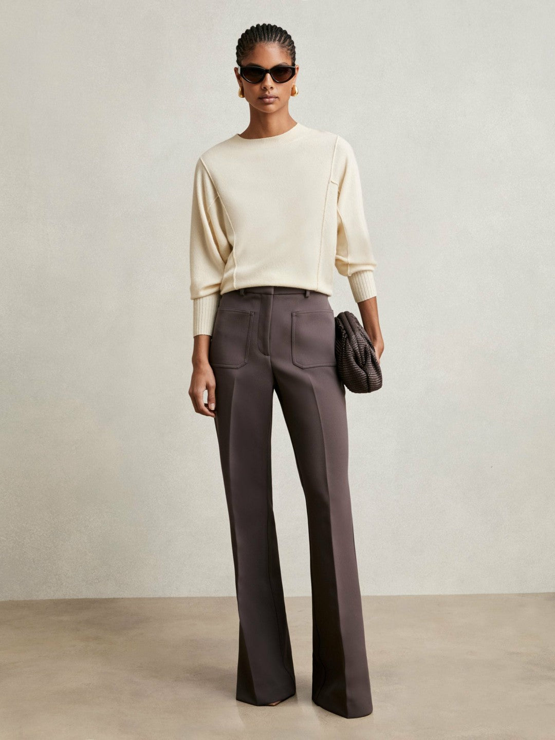 Reiss | Wool-Blend Reverse-Seam Batwing Jumper With Cashmere in Cream