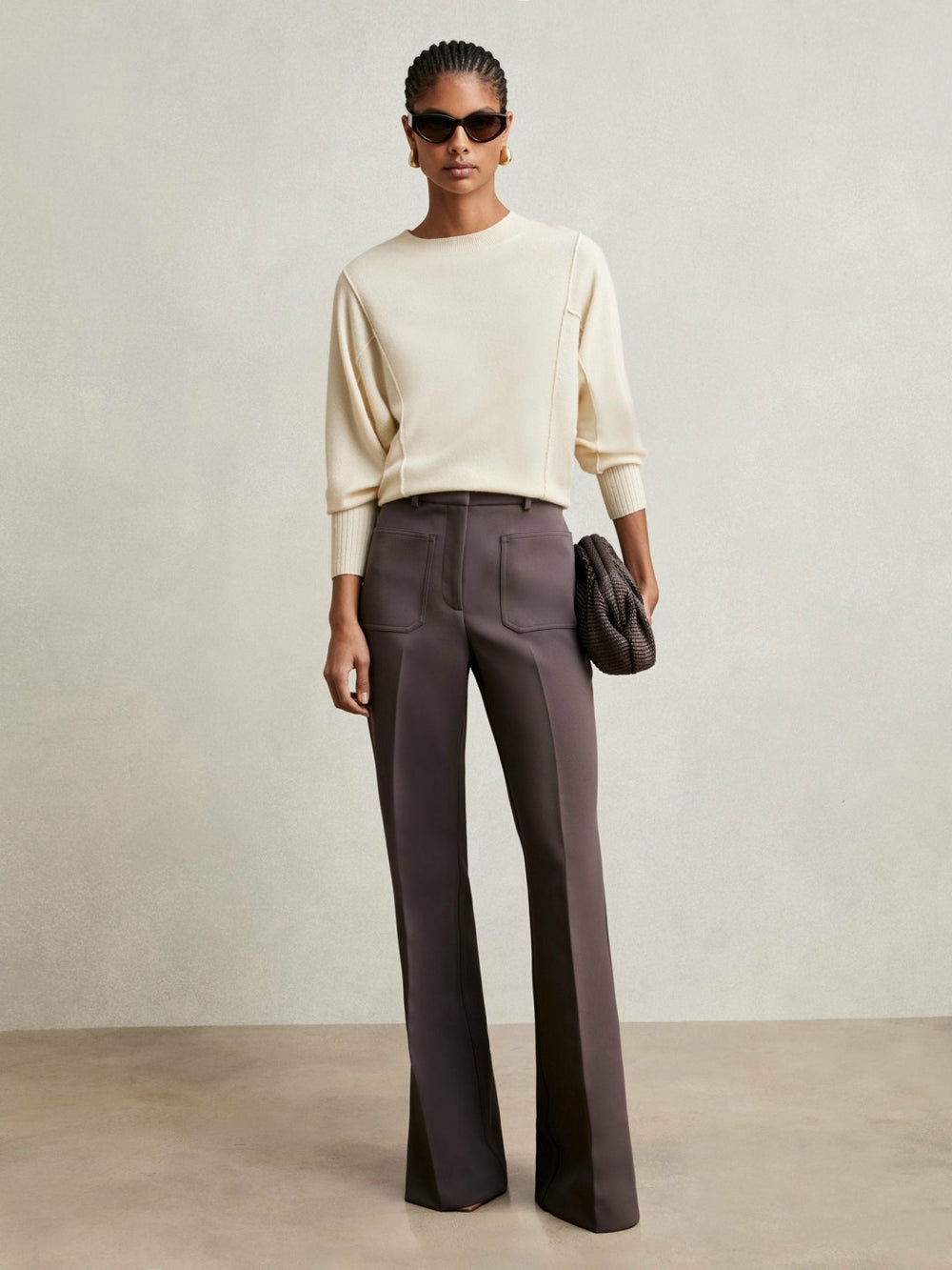Reiss | Wool-Blend Reverse-Seam Batwing Jumper With Cashmere in Cream