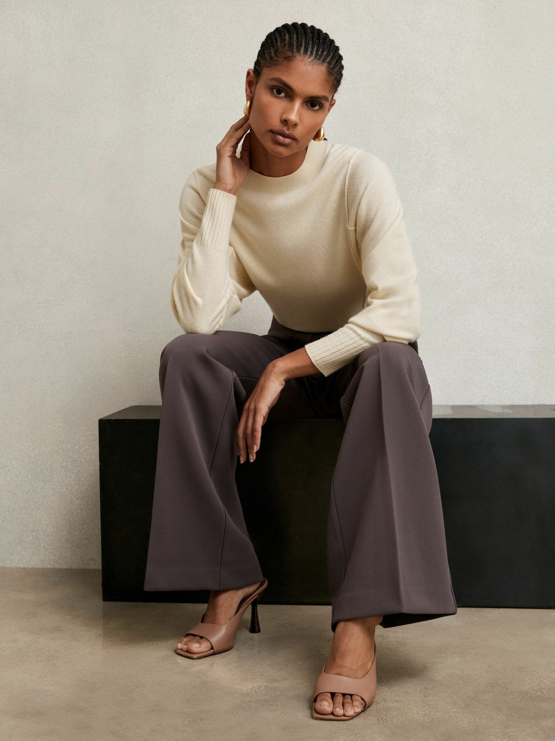 Reiss | Wool-Blend Reverse-Seam Batwing Jumper With Cashmere in Cream
