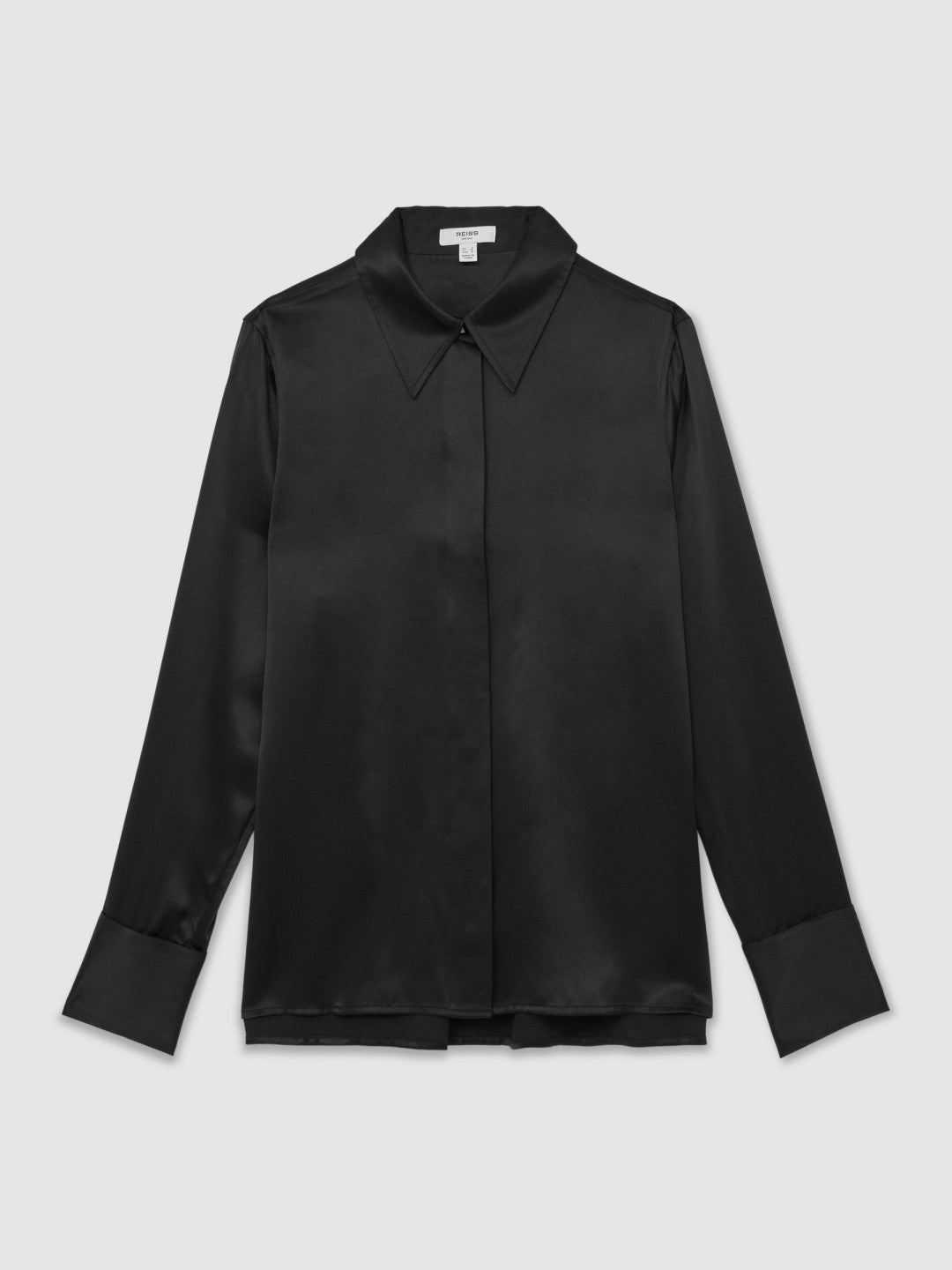 Reiss | Silk-Satin Concealed-Placket Shirt in Black
