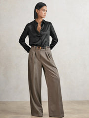 Reiss | Silk-Satin Concealed-Placket Shirt in Black