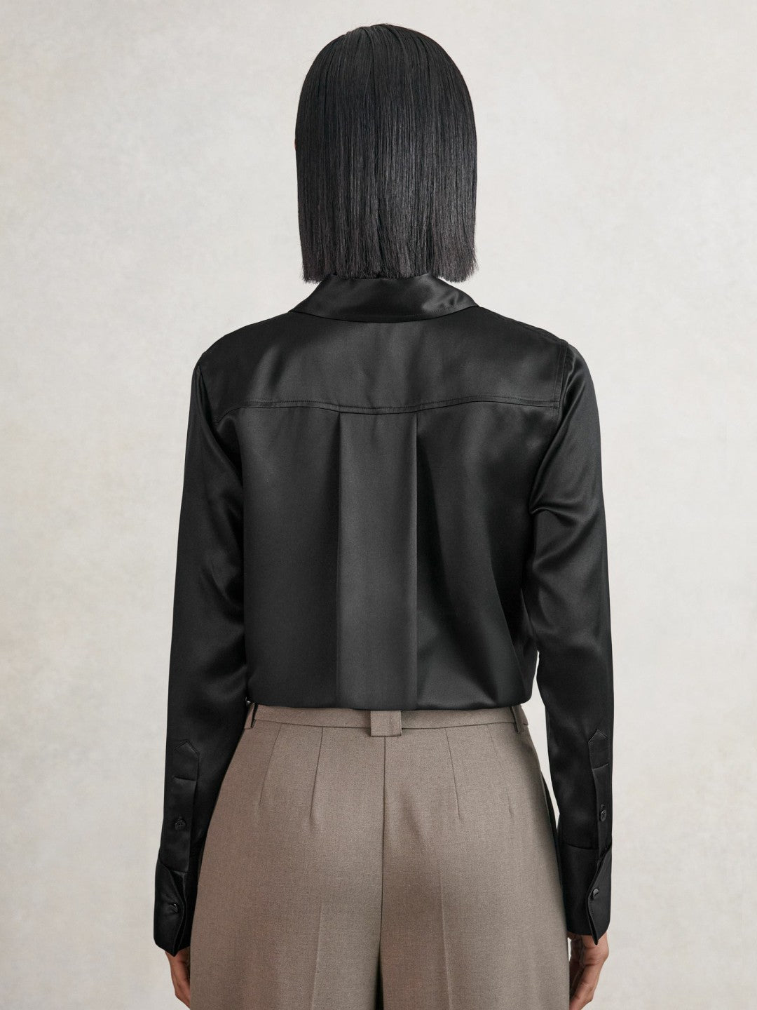 Reiss | Silk-Satin Concealed-Placket Shirt in Black