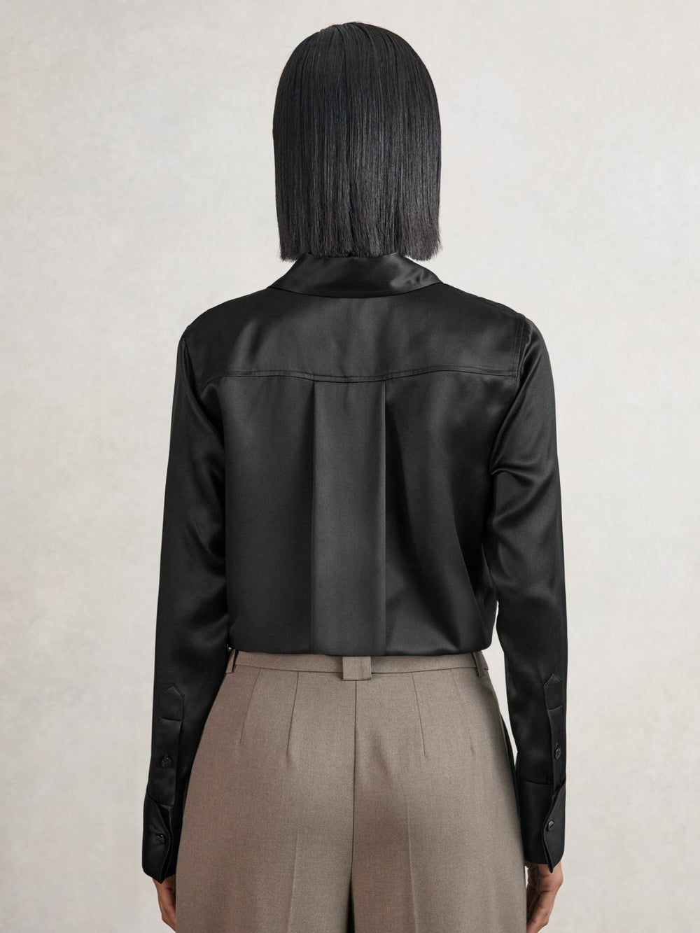 Reiss | Silk-Satin Concealed-Placket Shirt in Black