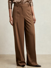 Reiss | Petite Wool-Blend Wide-Leg Suit Trousers in Tan