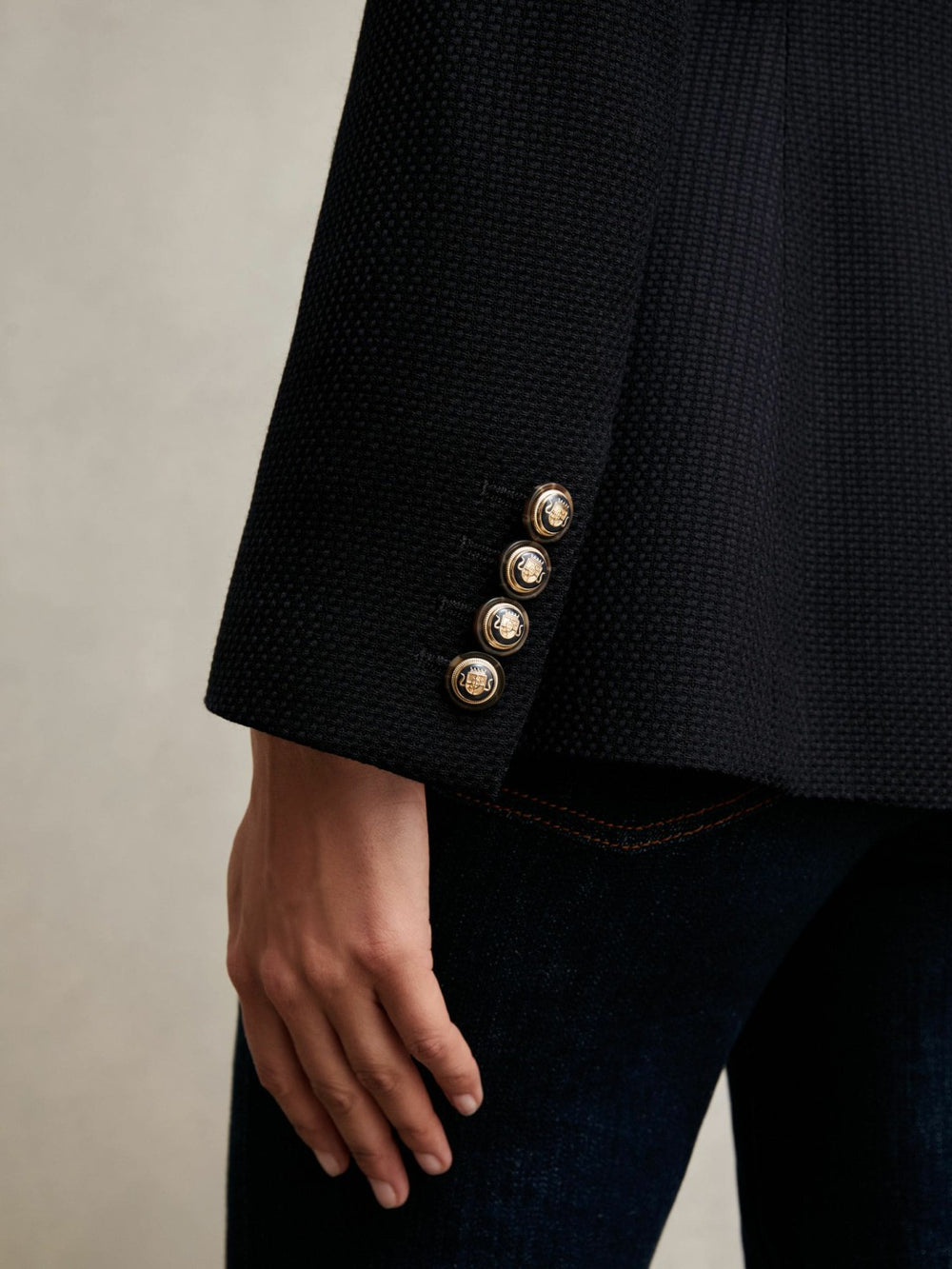 Reiss | Single-Breasted Textured Blazer Wool-Blend in Navy