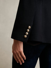 Reiss | Single-Breasted Textured Blazer Wool-Blend in Navy