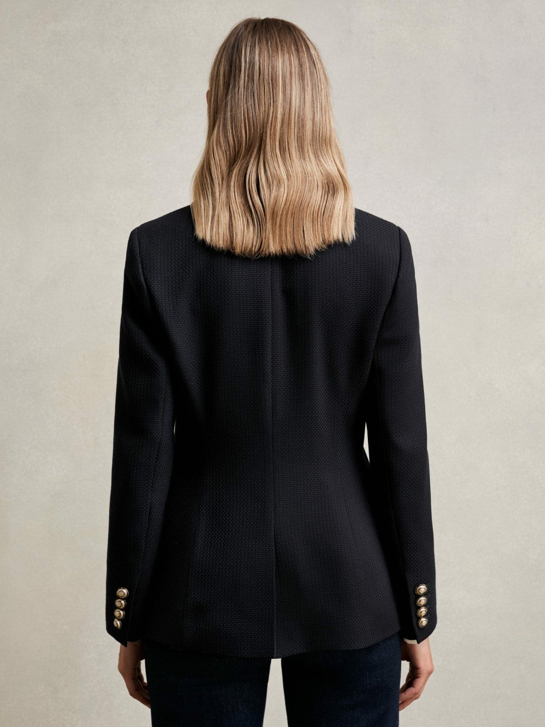 Reiss | Single-Breasted Textured Blazer Wool-Blend in Navy