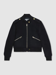Reiss | Brushed Wool Epaulette Bomber Jacket in Navy