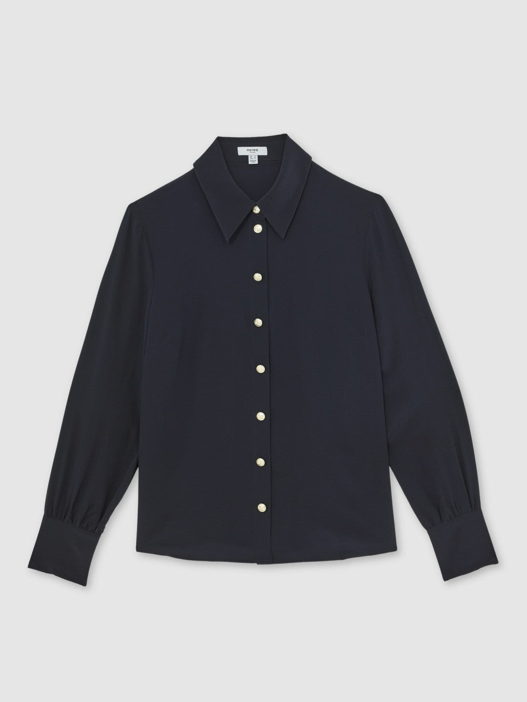 Reiss | Silk Embossed-Button Shirt in Navy