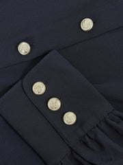 Reiss | Silk Embossed-Button Shirt in Navy