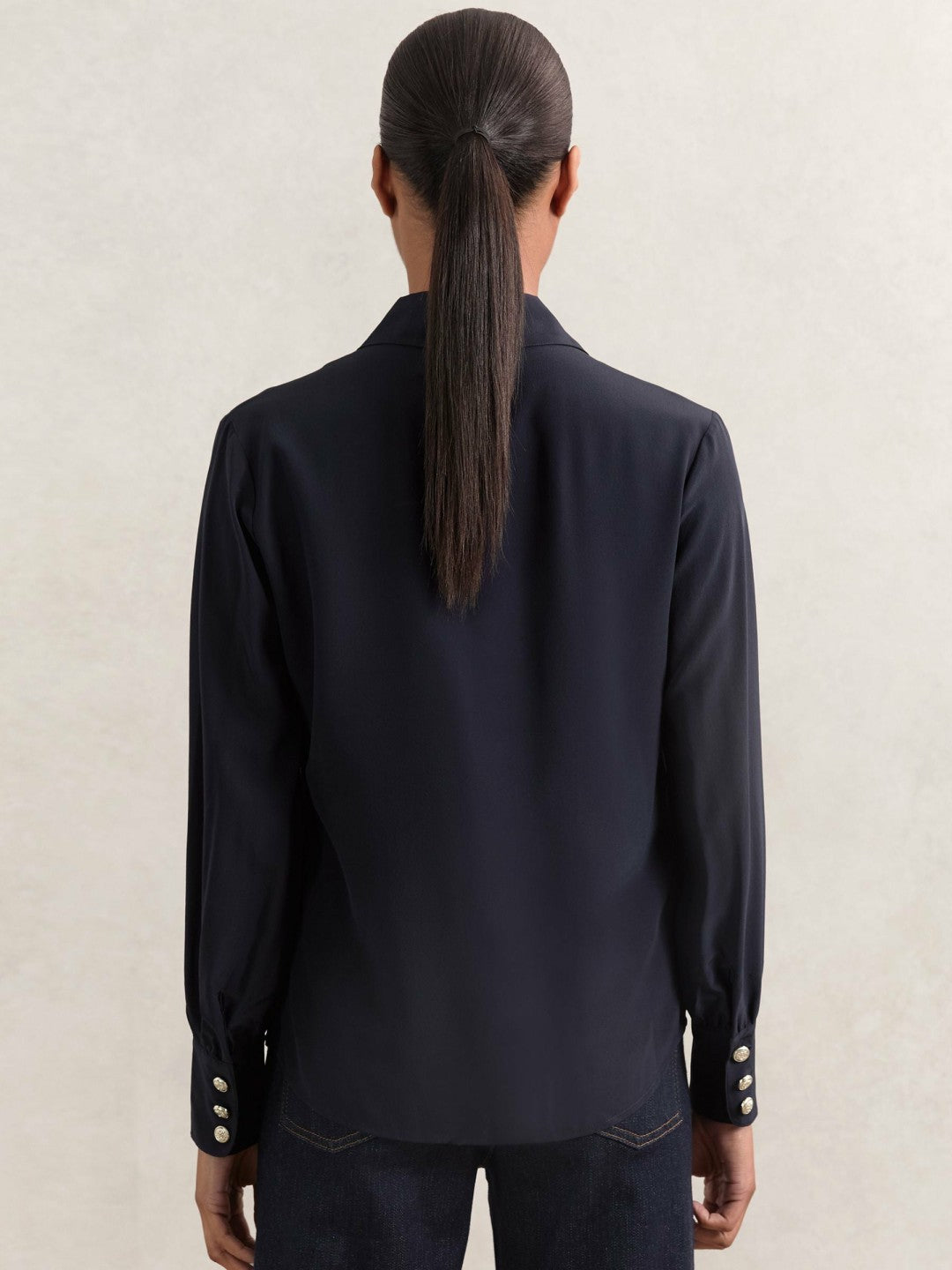 Reiss | Silk Embossed-Button Shirt in Navy
