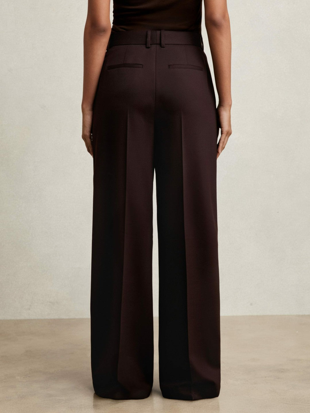Reiss | Wool-Blend Wide-Leg Suit Trousers in Aubergine