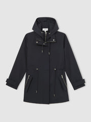 Reiss | Removable-Hood Rain Coat in Navy