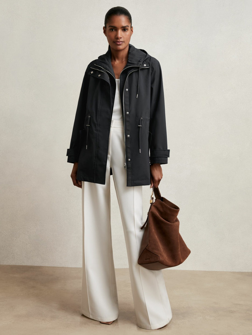 Reiss | Removable-Hood Rain Coat in Navy