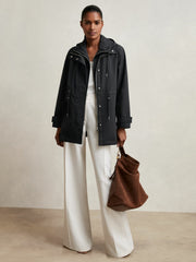 Reiss | Removable-Hood Rain Coat in Navy