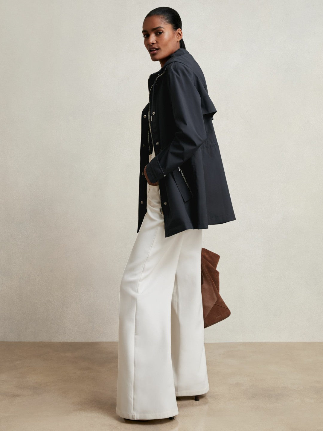 Reiss | Removable-Hood Rain Coat in Navy