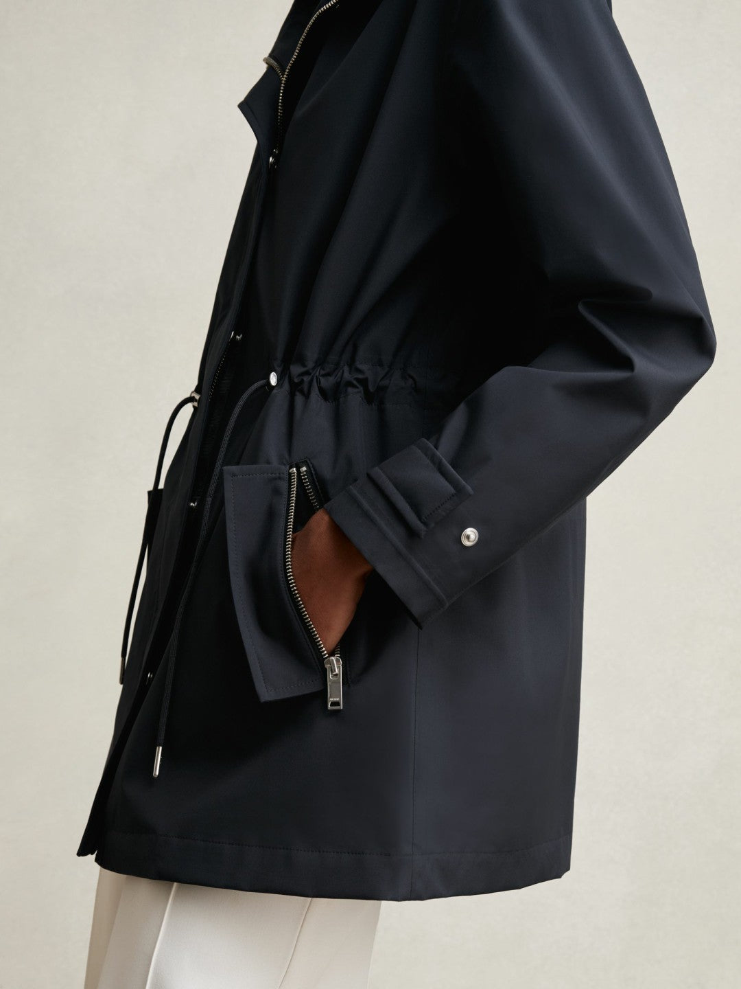 Reiss | Removable-Hood Rain Coat in Navy