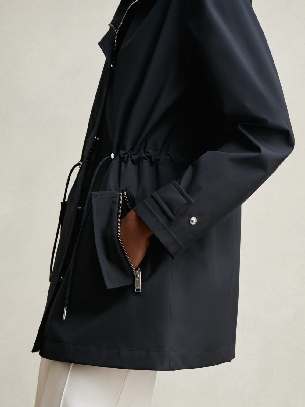 Reiss | Removable-Hood Rain Coat in Navy