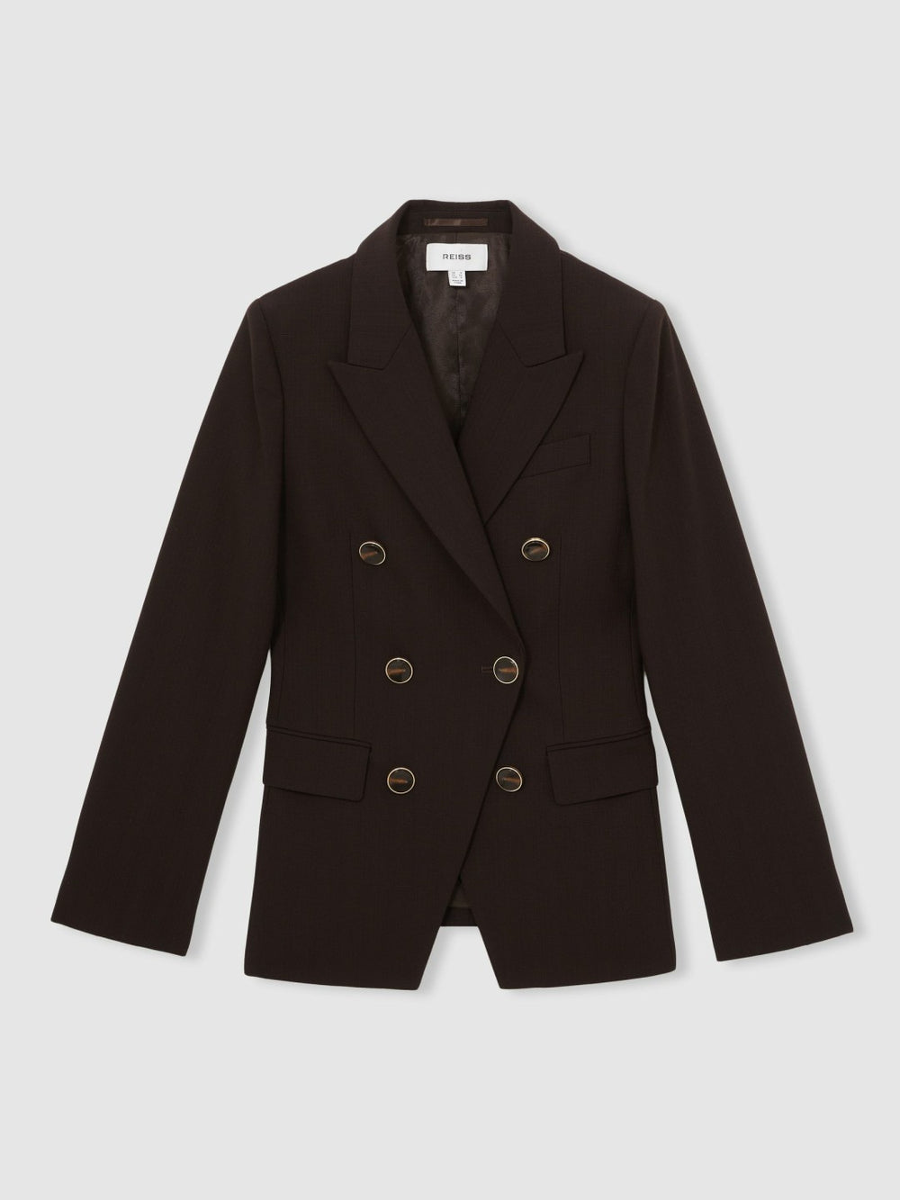 Reiss | Petite Wool-Blend Double-Breasted Blazer in Chocolate Brown