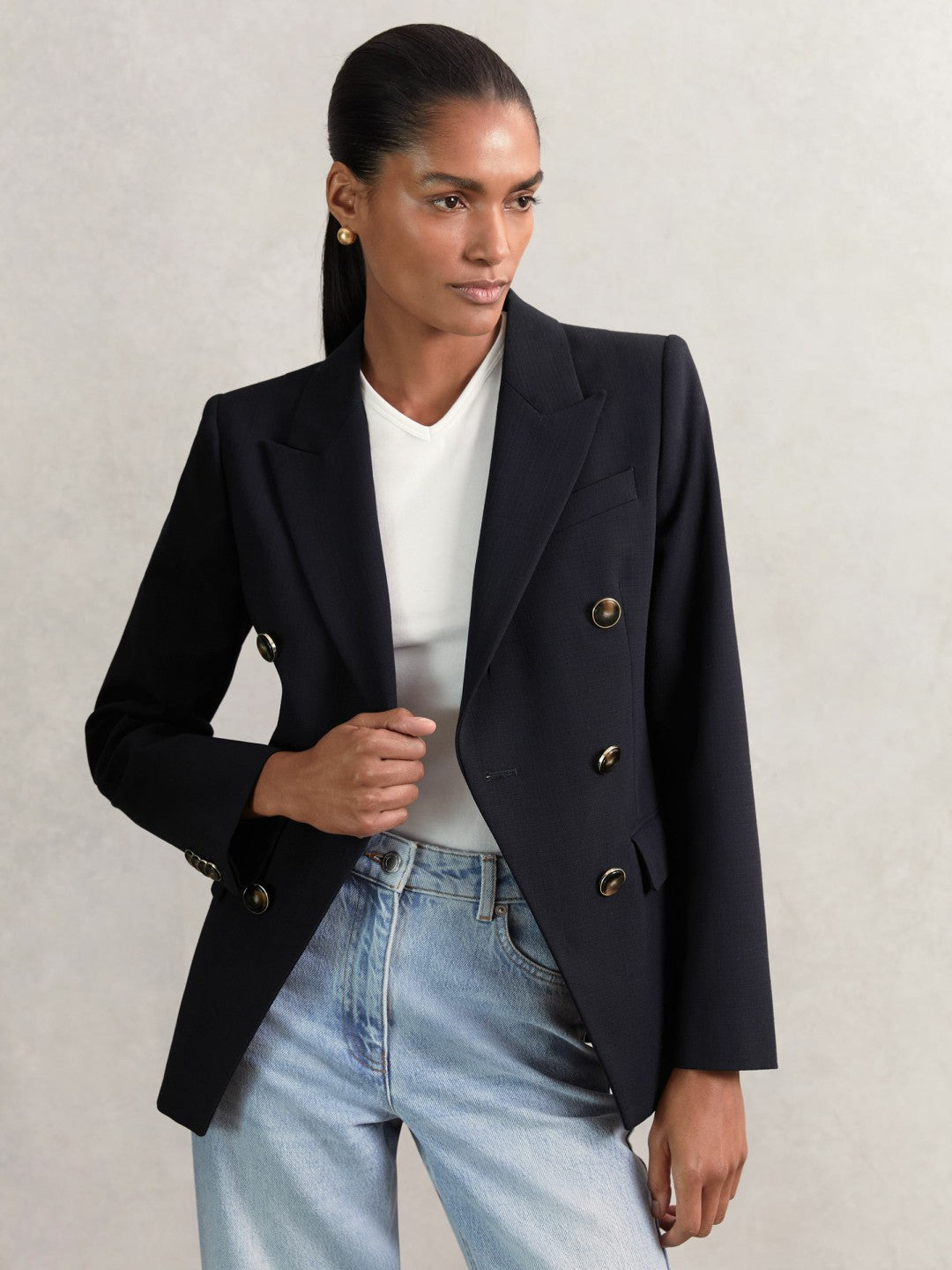 Reiss | Wool-Blend Double-Breasted Blazer in Navy