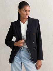 Reiss | Wool-Blend Double-Breasted Blazer in Navy