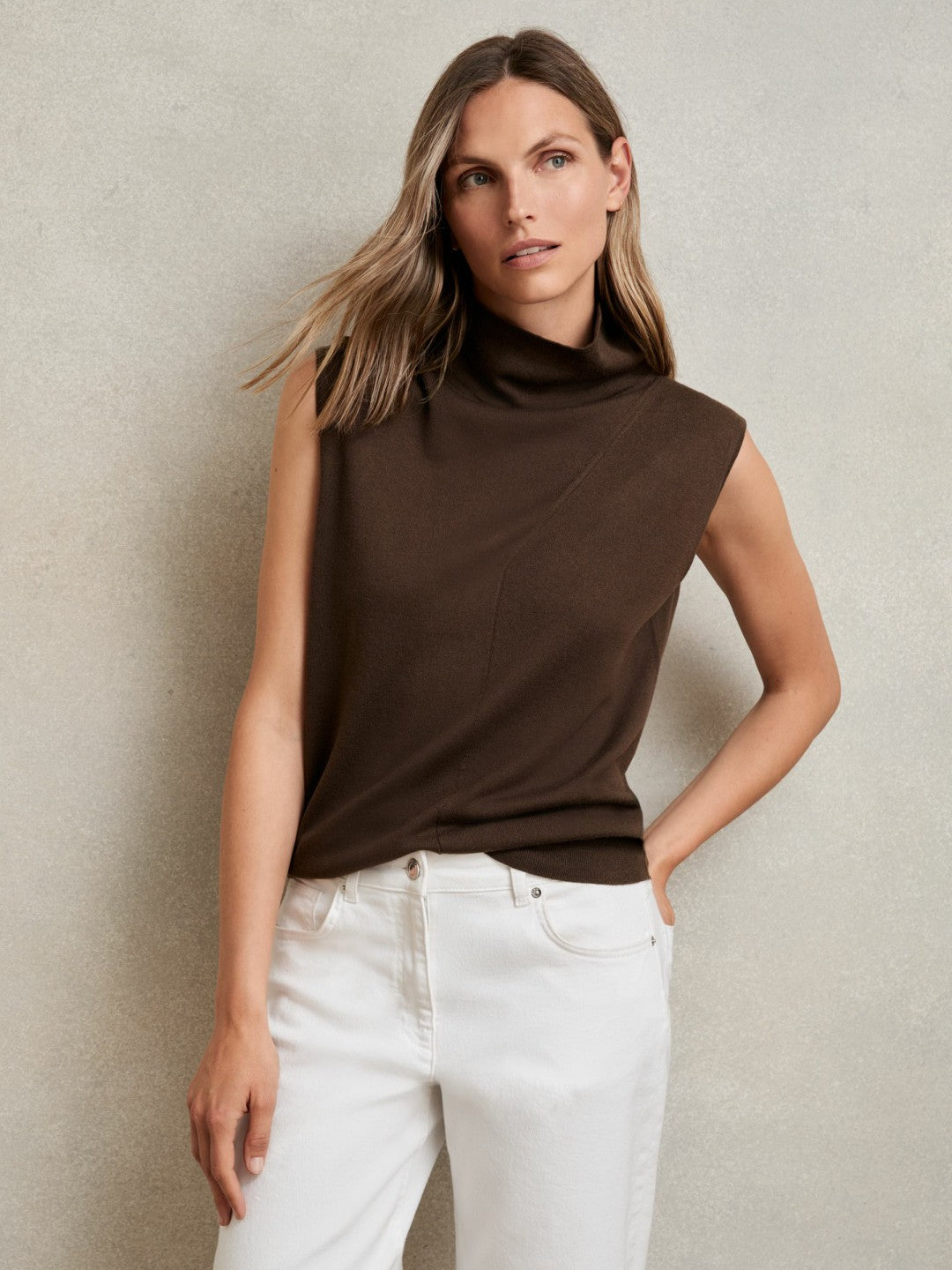 Reiss | Wool Slouched Sleeveless Top in Chocolate