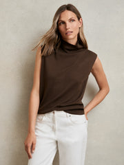 Reiss | Wool Slouched Sleeveless Top in Chocolate